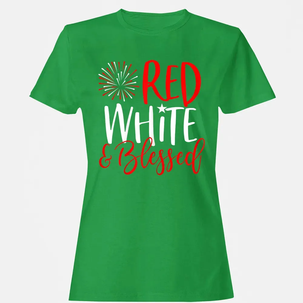 Red White &amp; Blessed  4th of July Cute Patriotic America Women's T-shirt - 7