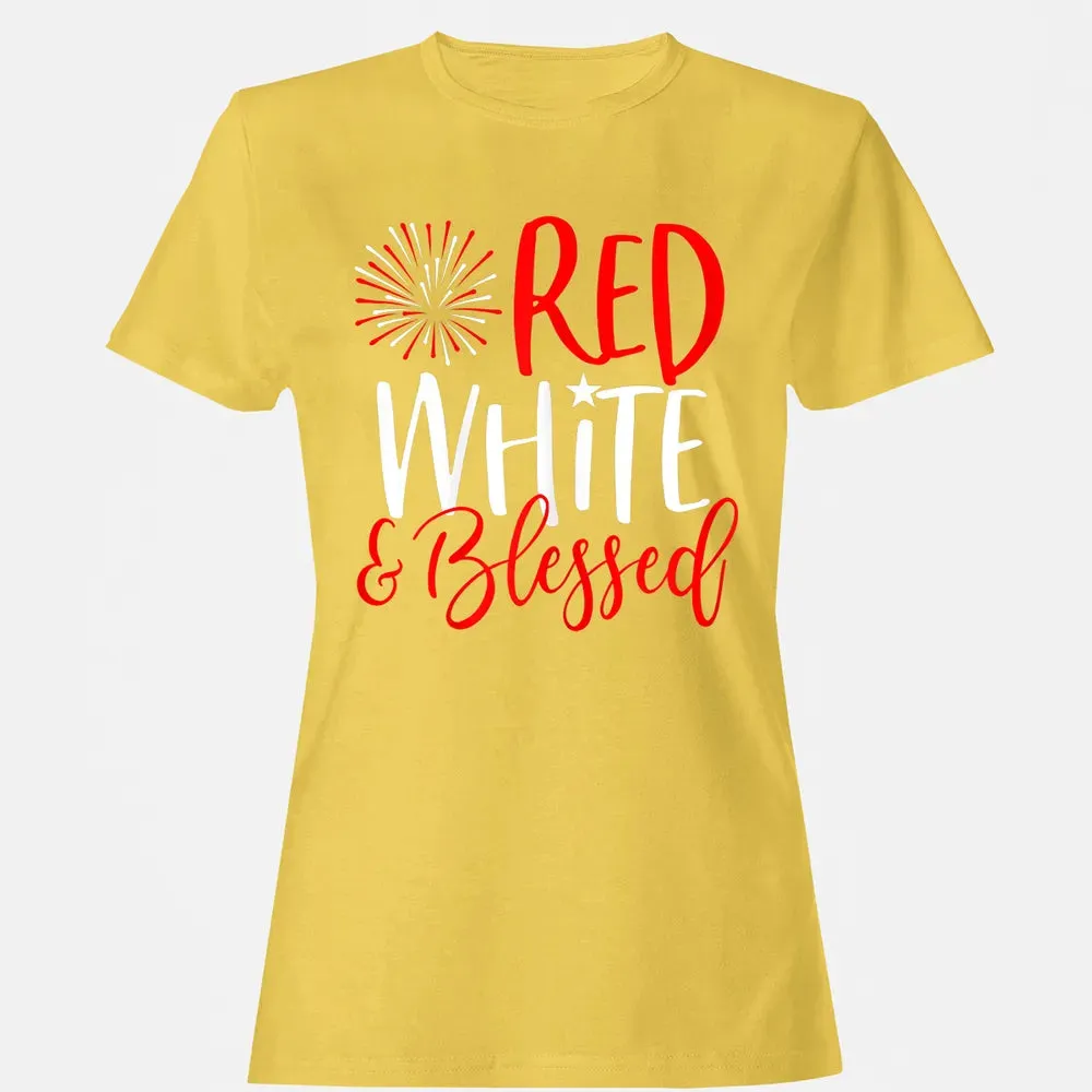 Red White &amp; Blessed  4th of July Cute Patriotic America Women's T-shirt - 4