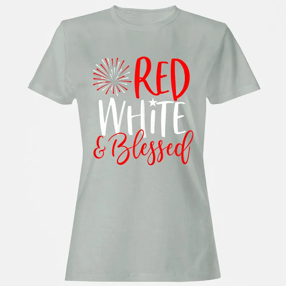 Red White &amp; Blessed  4th of July Cute Patriotic America Women's T-shirt - 2
