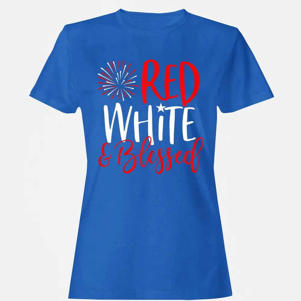 Red White &amp; Blessed  4th of July Cute Patriotic America Women's T-shirt - 14