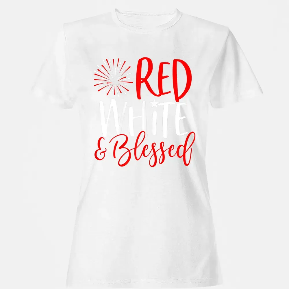 Red White &amp; Blessed  4th of July Cute Patriotic America Women's T-shirt - 16