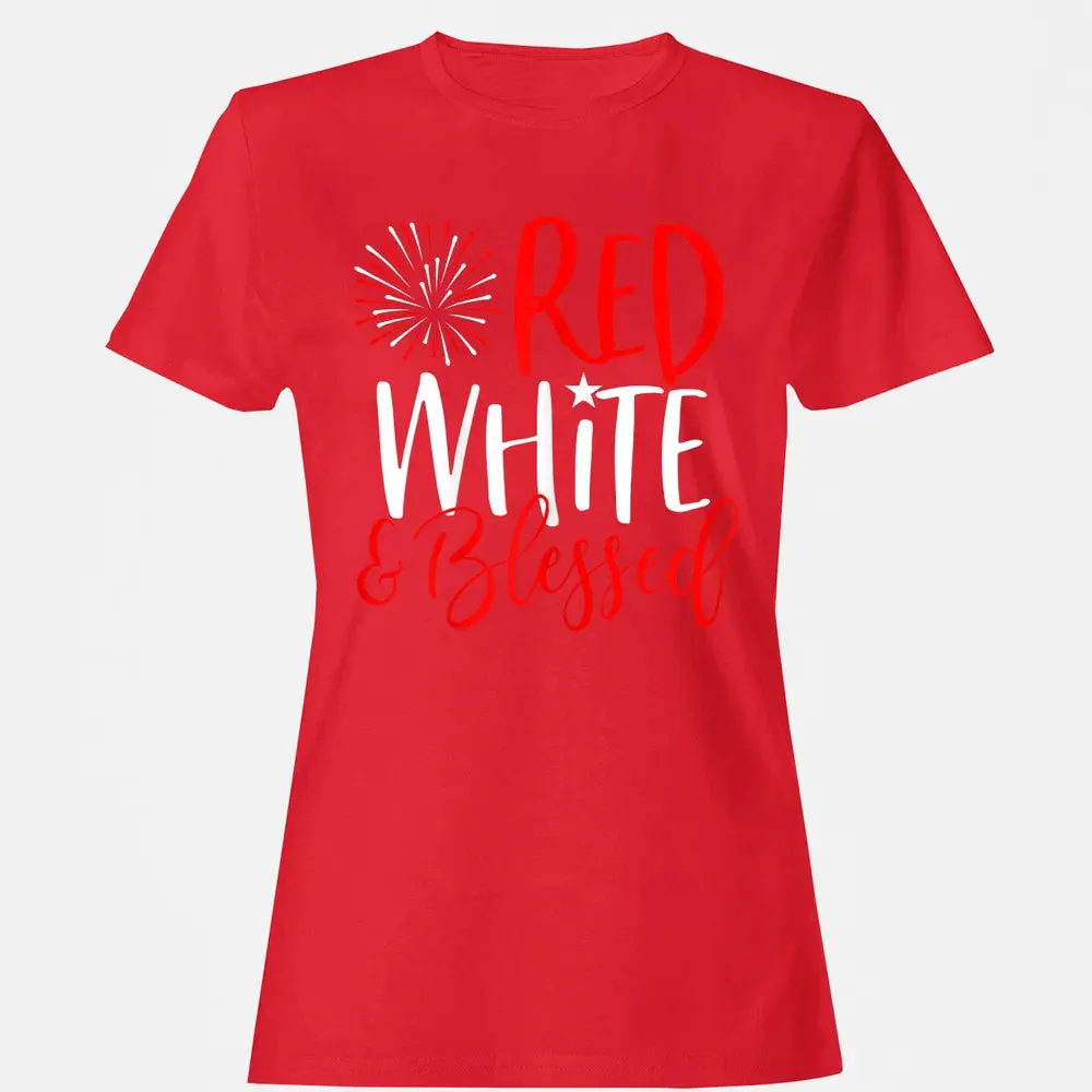 Red White &amp; Blessed  4th of July Cute Patriotic America Women's T-shirt - 13