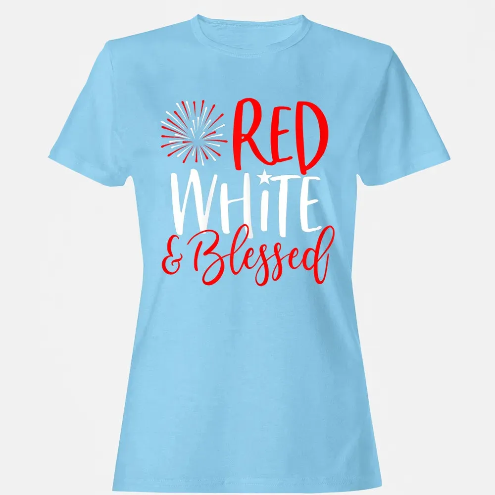 Red White &amp; Blessed  4th of July Cute Patriotic America Women's T-shirt - 8