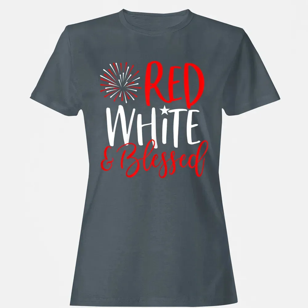 Red White &amp; Blessed  4th of July Cute Patriotic America Women's T-shirt - 3