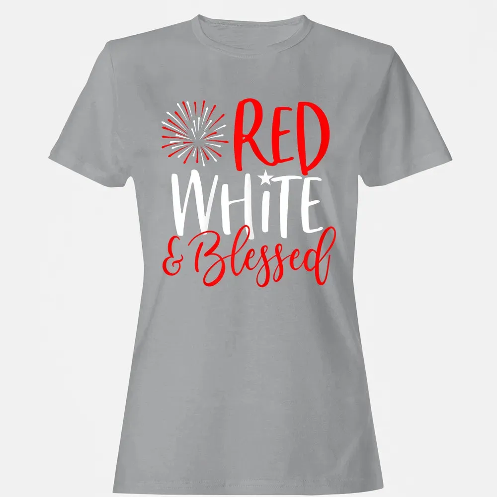 Red White &amp; Blessed  4th of July Cute Patriotic America Women's T-shirt - 15