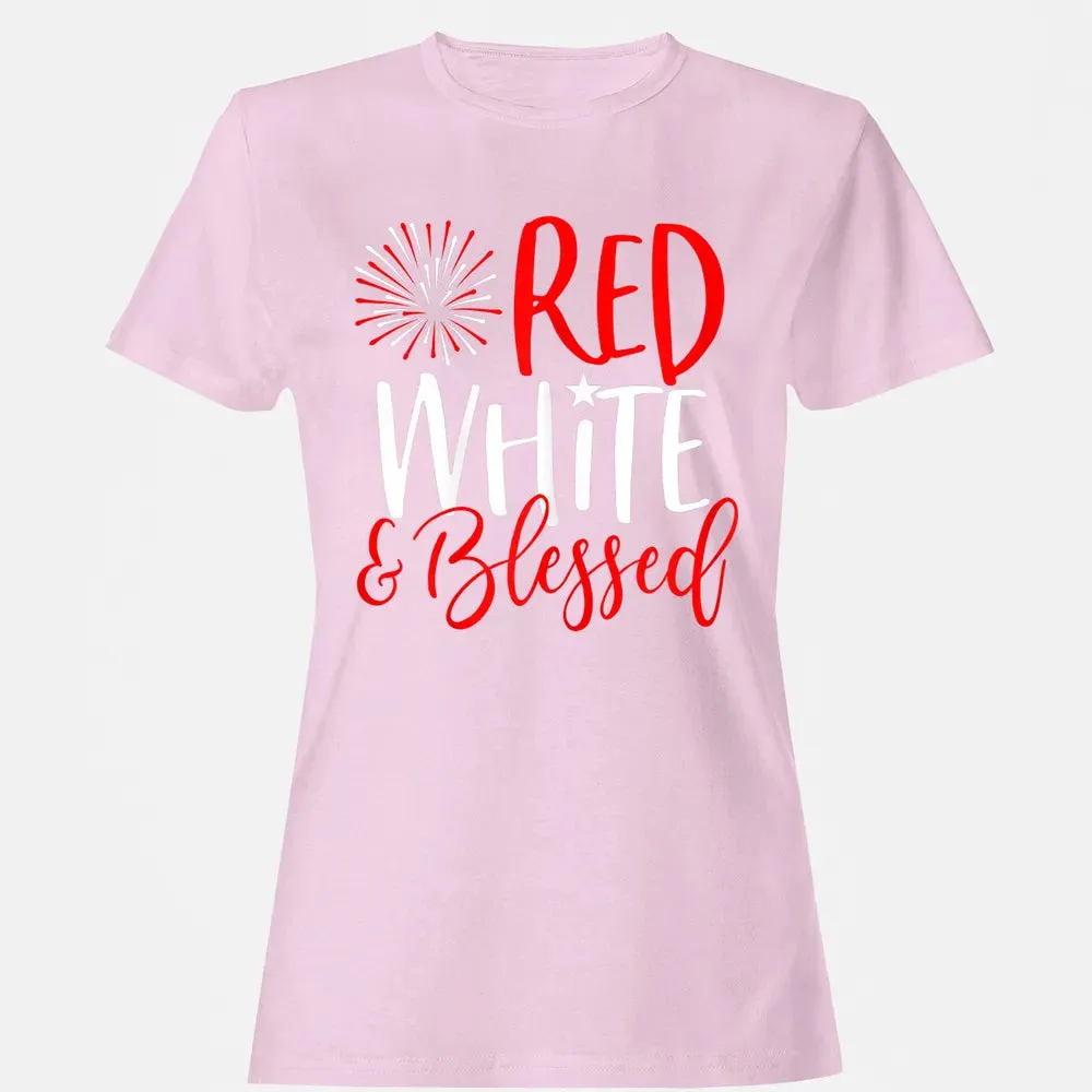 Red White &amp; Blessed  4th of July Cute Patriotic America Women's T-shirt - 9