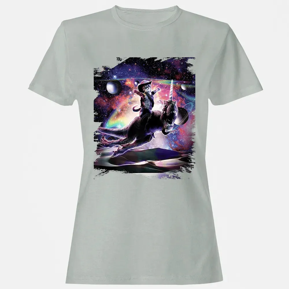 Galaxy Cat On Dinosaur Unicorn In Space Premium Women's T-shirt - 2
