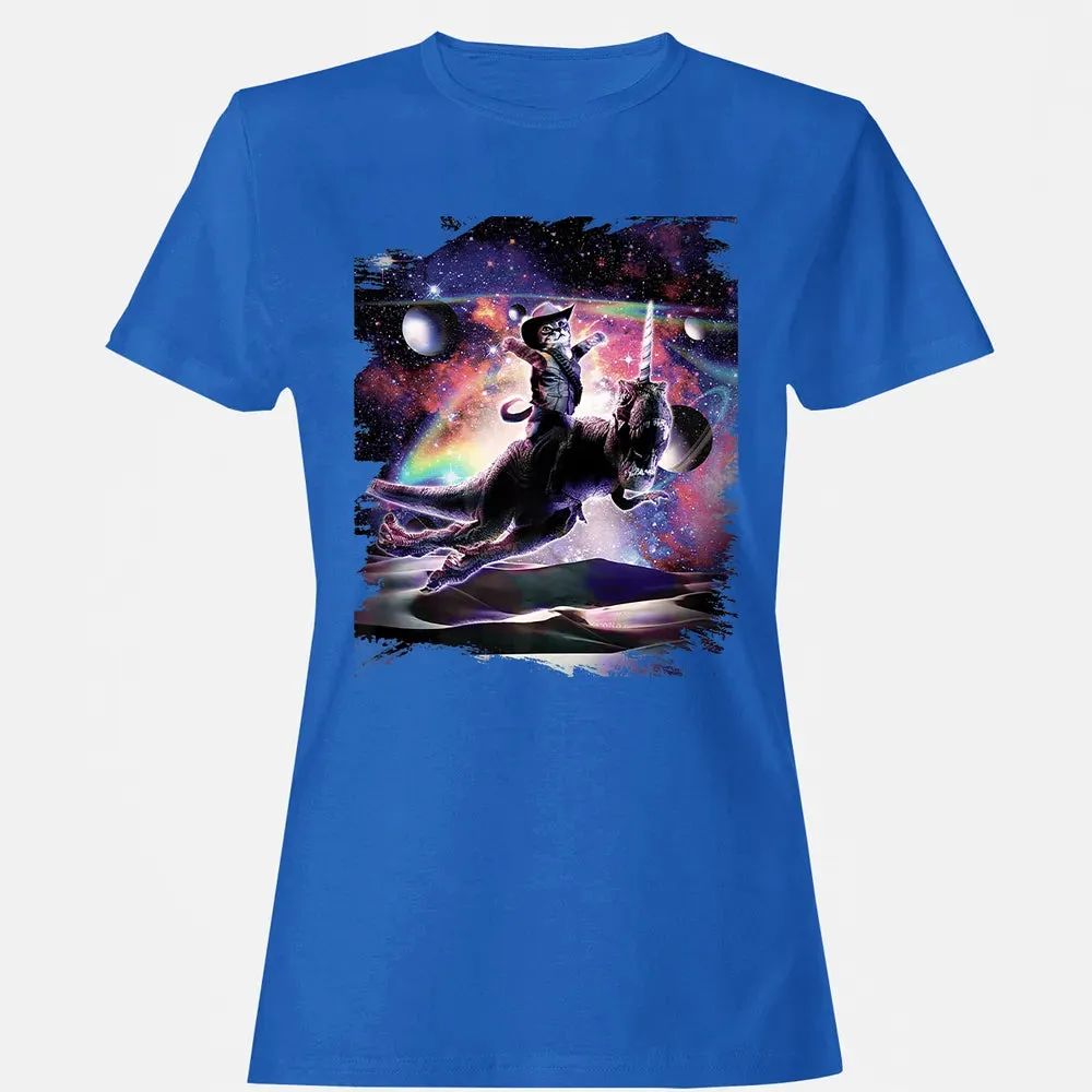 Galaxy Cat On Dinosaur Unicorn In Space Premium Women's T-shirt - 14