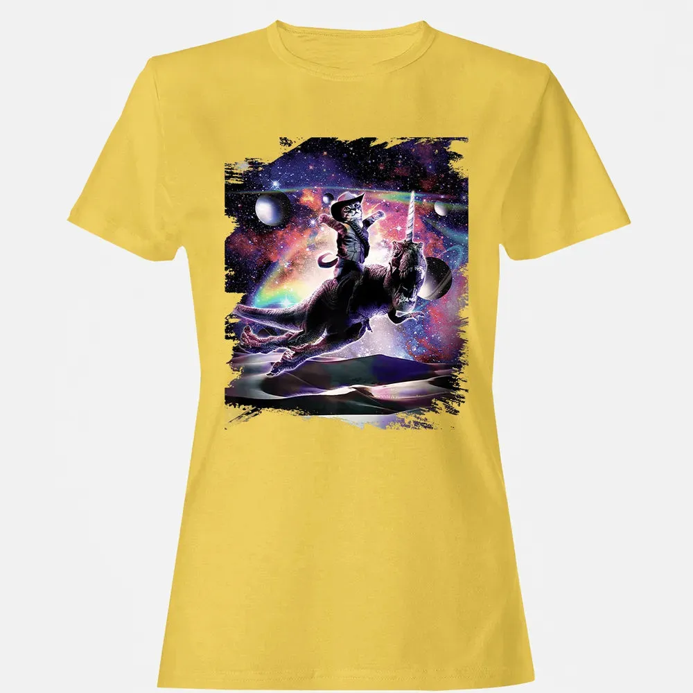 Galaxy Cat On Dinosaur Unicorn In Space Premium Women's T-shirt - 4