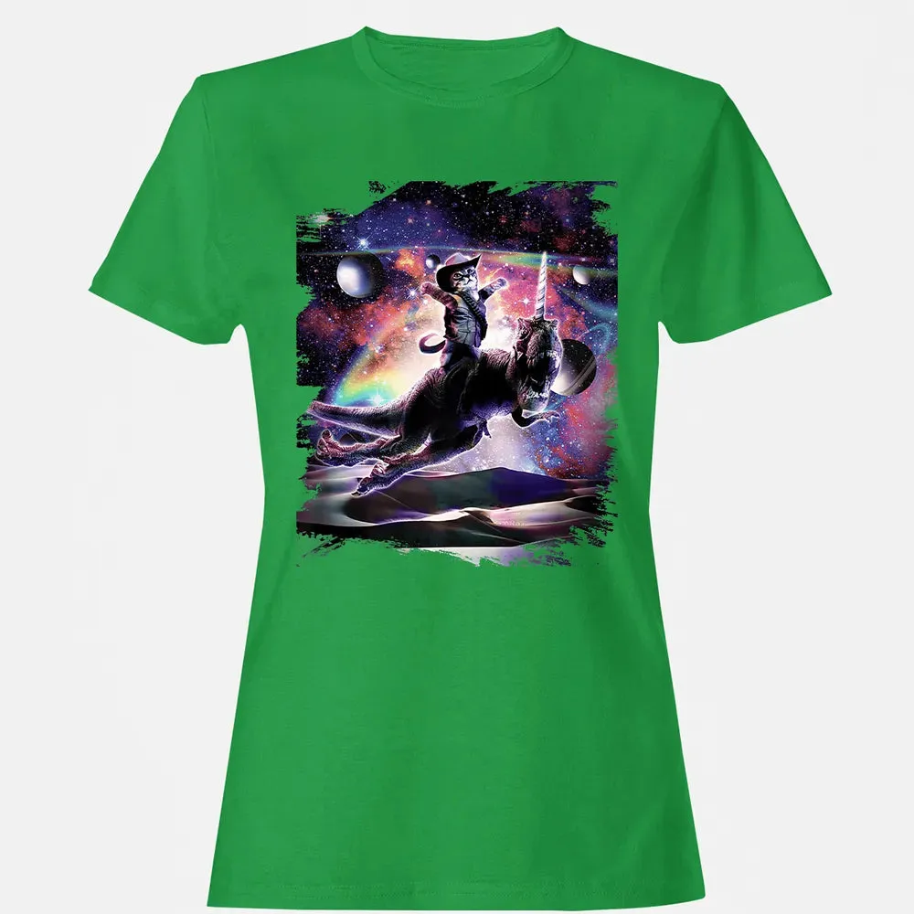 Galaxy Cat On Dinosaur Unicorn In Space Premium Women's T-shirt - 7
