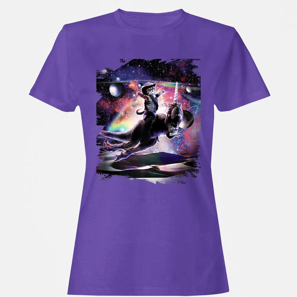 Galaxy Cat On Dinosaur Unicorn In Space Premium Women's T-shirt - 12