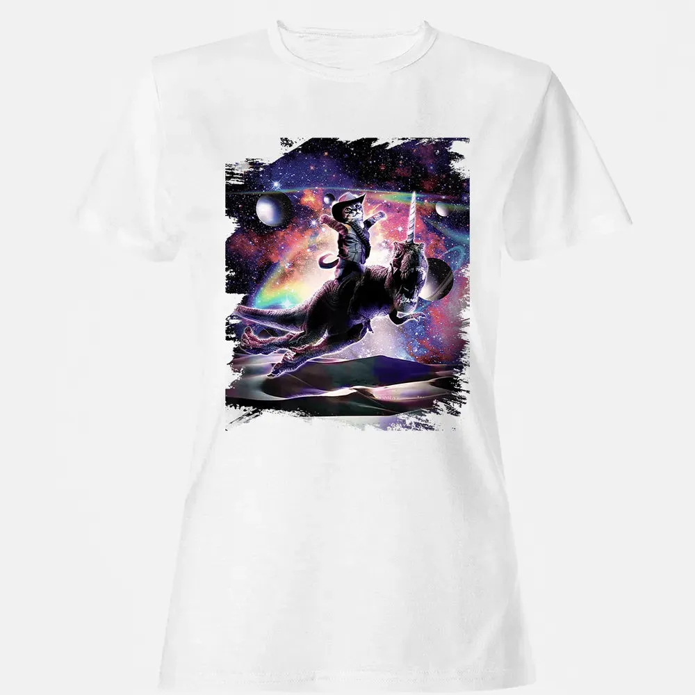 Galaxy Cat On Dinosaur Unicorn In Space Premium Women's T-shirt - 16