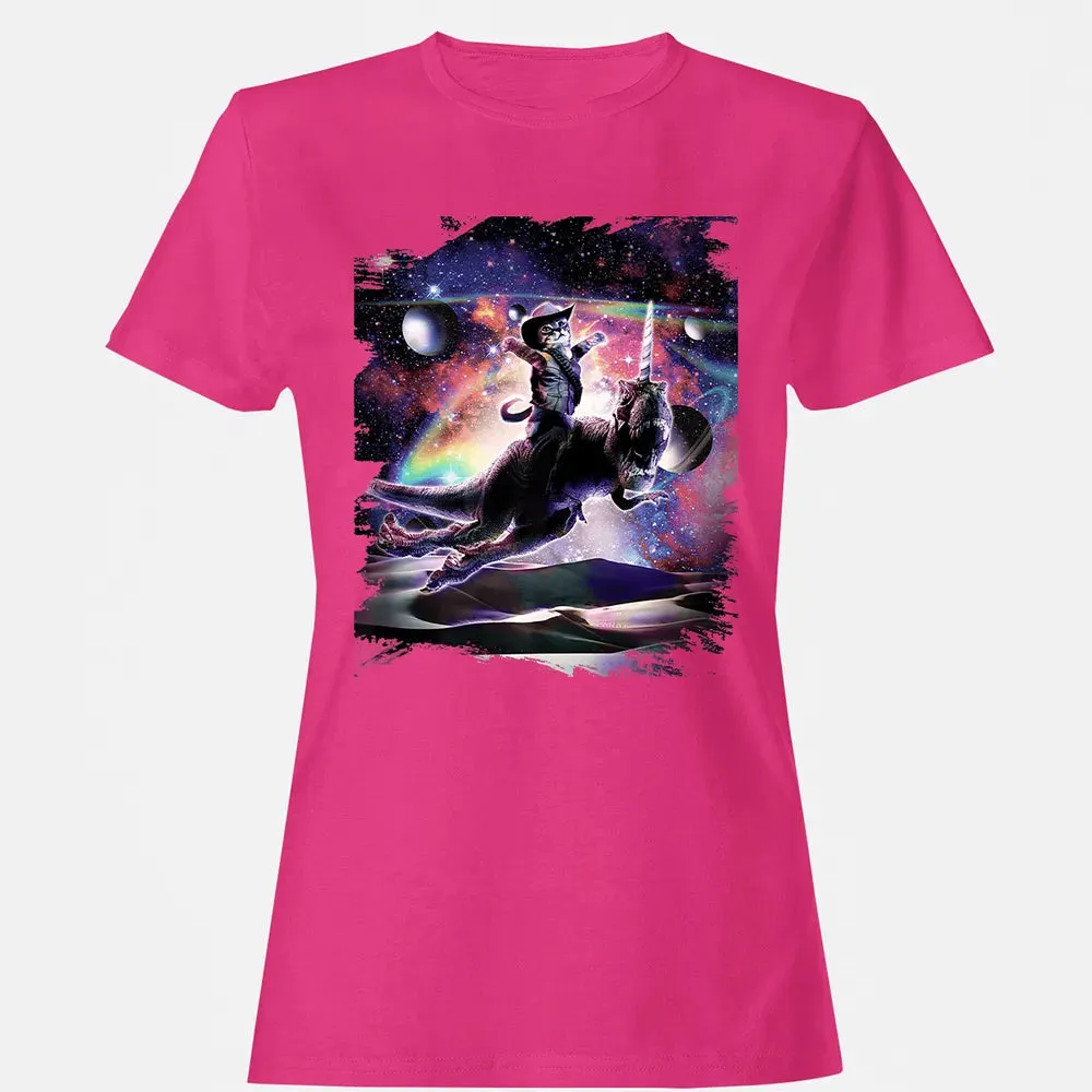 Galaxy Cat On Dinosaur Unicorn In Space Premium Women's T-shirt - 6