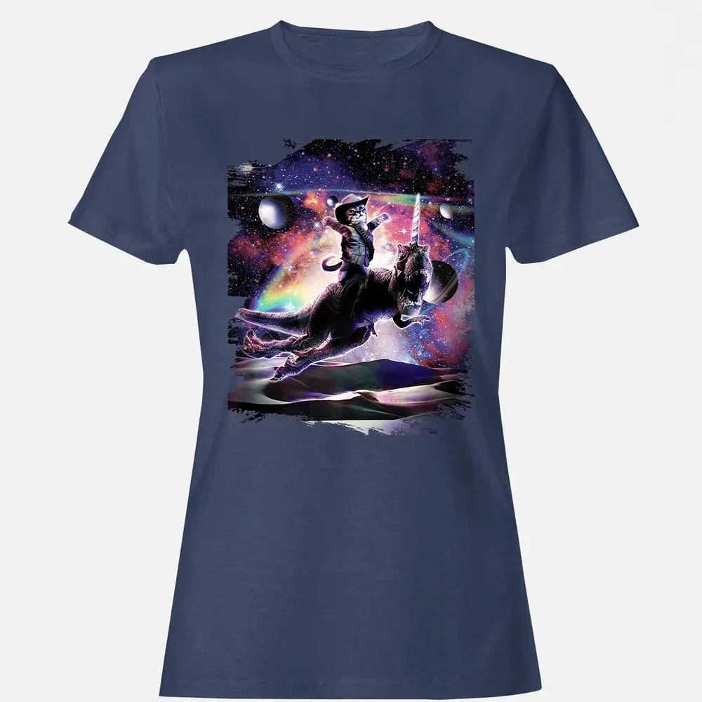 Galaxy Cat On Dinosaur Unicorn In Space Premium Women's T-shirt - 10