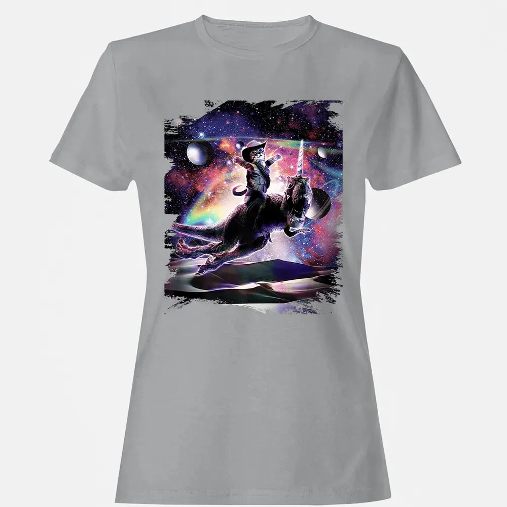 Galaxy Cat On Dinosaur Unicorn In Space Premium Women's T-shirt - 15