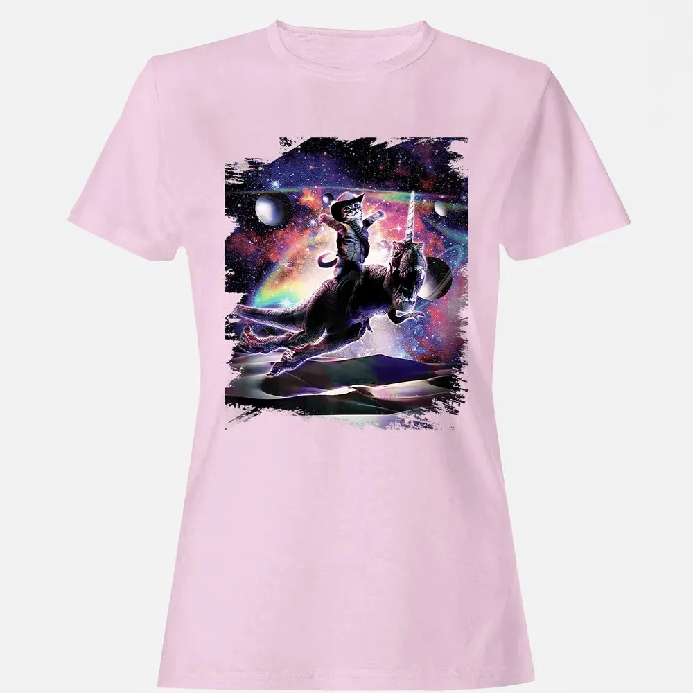 Galaxy Cat On Dinosaur Unicorn In Space Premium Women's T-shirt - 9