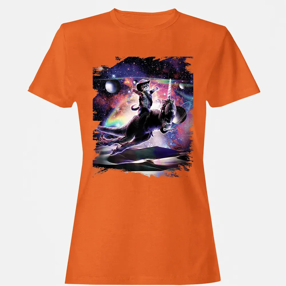 Galaxy Cat On Dinosaur Unicorn In Space Premium Women's T-shirt - 11