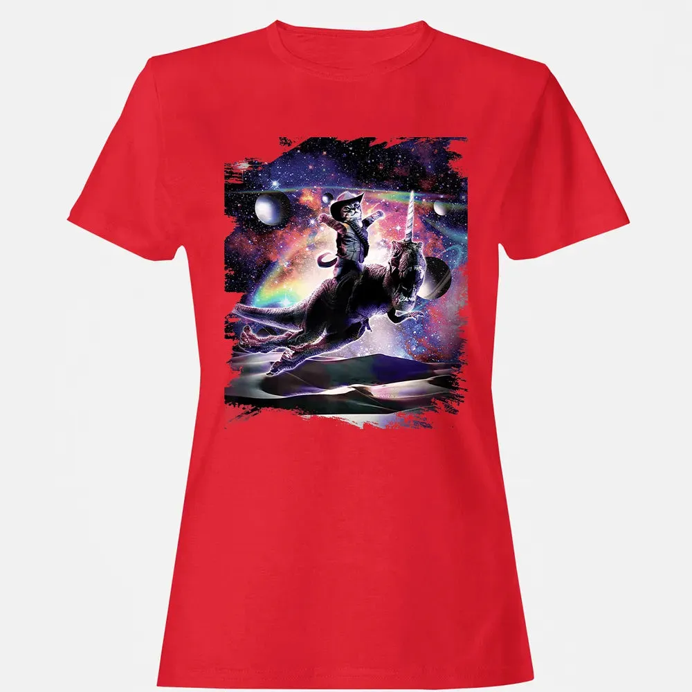 Galaxy Cat On Dinosaur Unicorn In Space Premium Women's T-shirt - 13