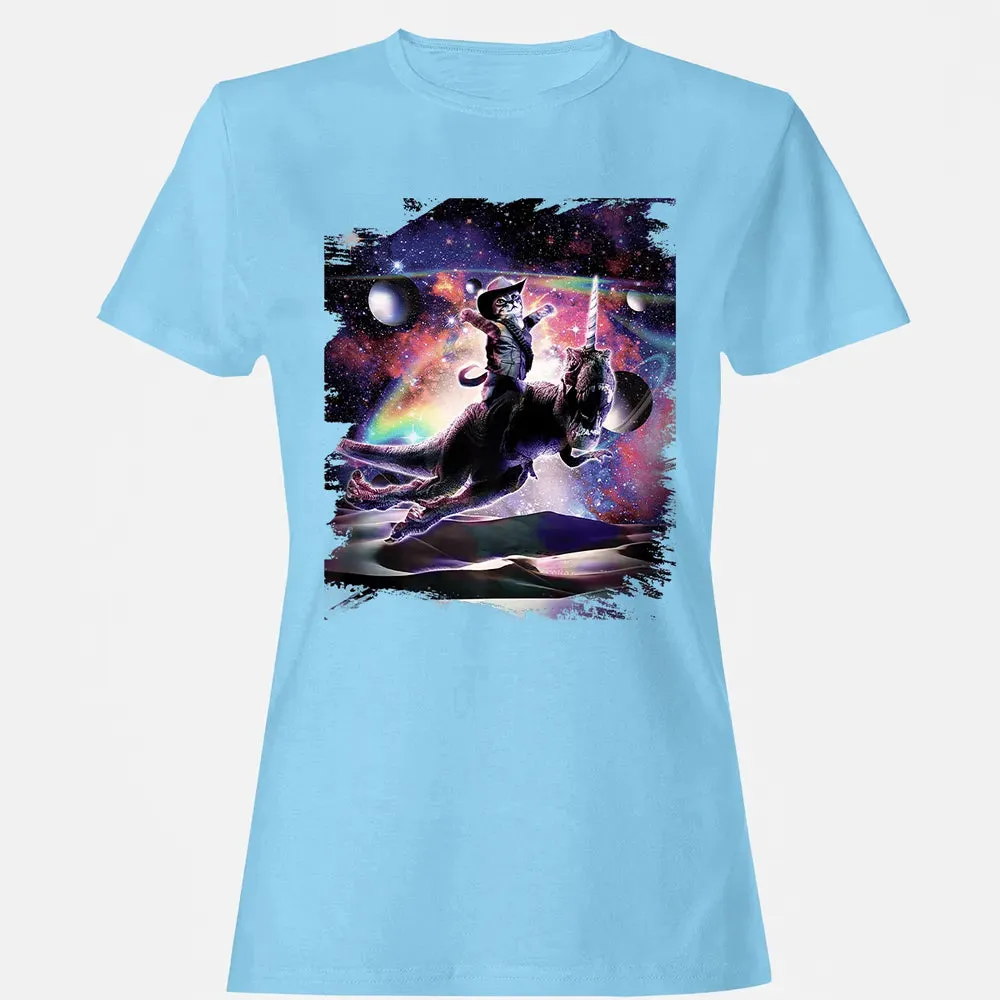 Galaxy Cat On Dinosaur Unicorn In Space Premium Women's T-shirt - 8