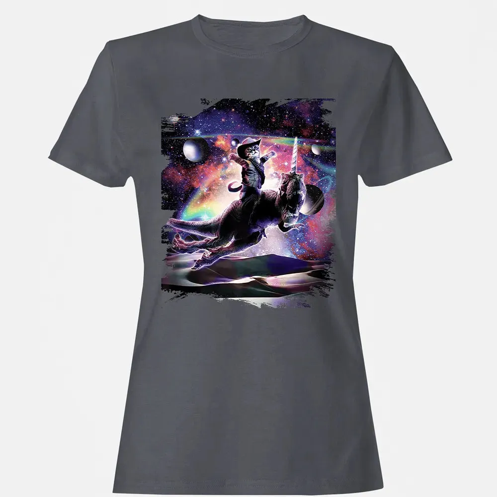 Galaxy Cat On Dinosaur Unicorn In Space Premium Women's T-shirt - 5
