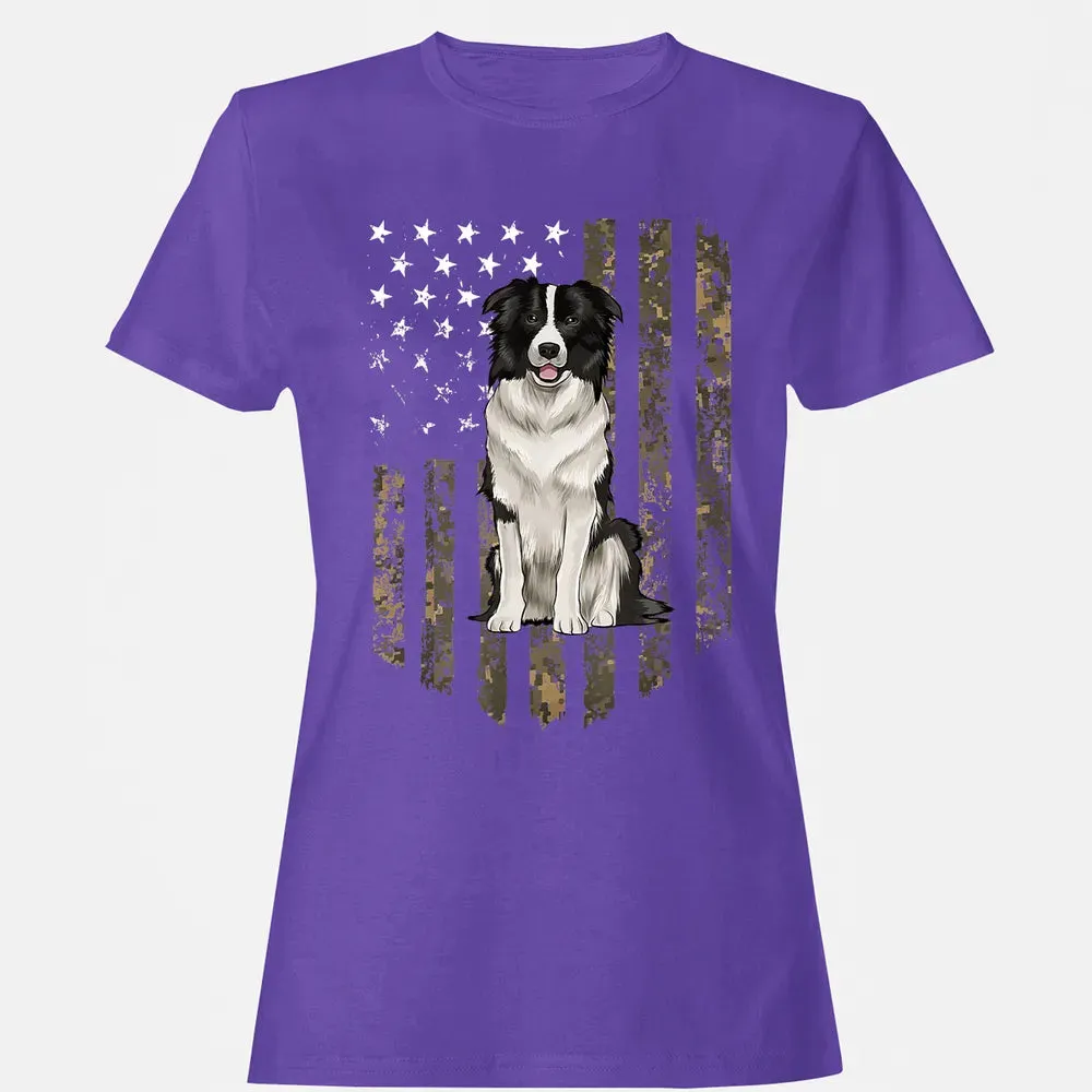 Camo American Flag Border Collie 4th Of July USA Women's T-shirt - 12