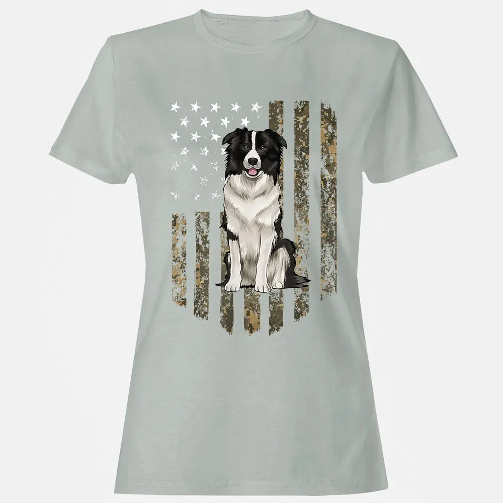 Camo American Flag Border Collie 4th Of July USA Women's T-shirt - 2