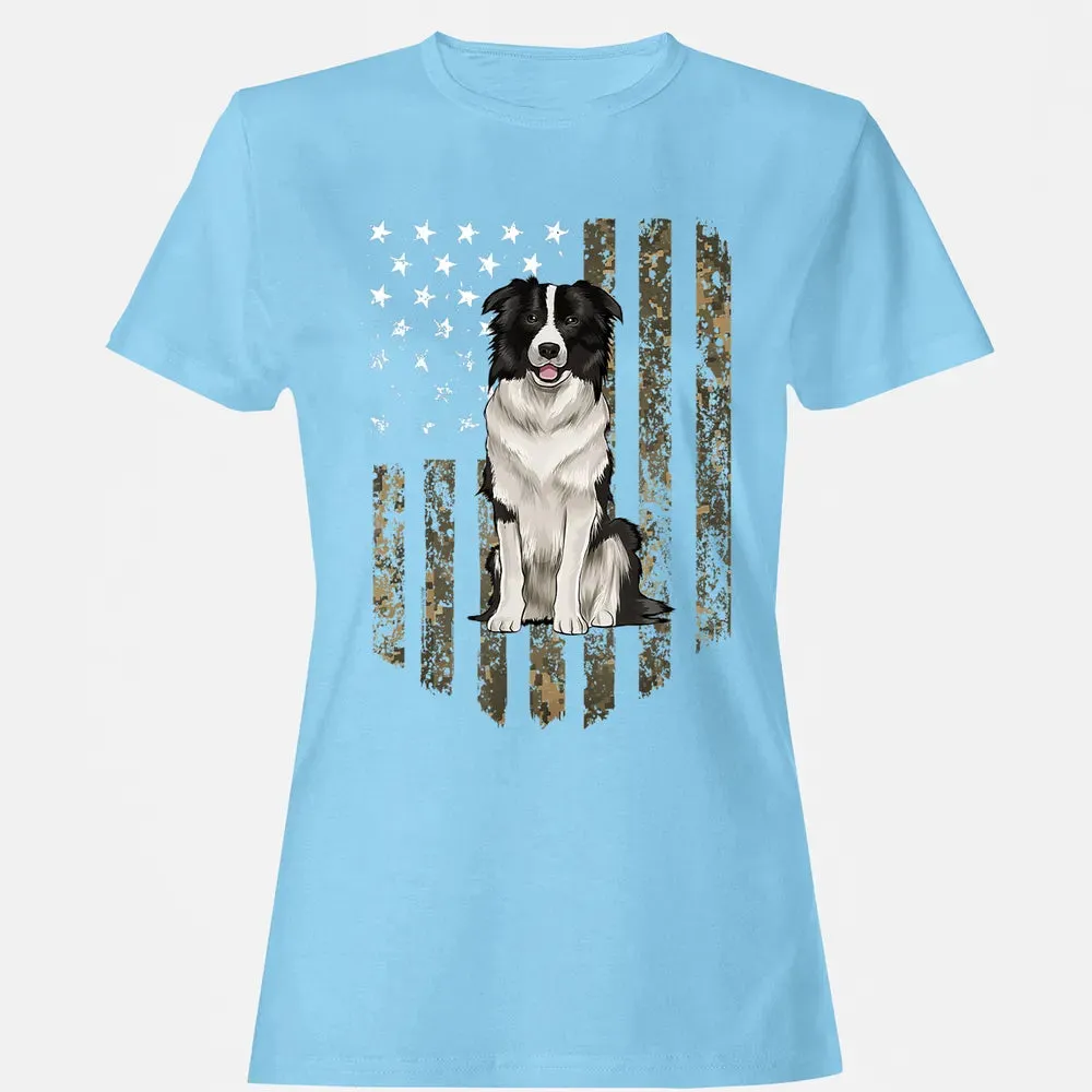 Camo American Flag Border Collie 4th Of July USA Women's T-shirt - 8