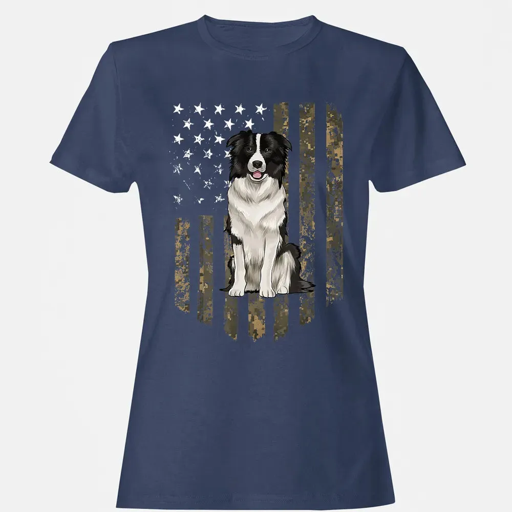 Camo American Flag Border Collie 4th Of July USA Women's T-shirt - 10