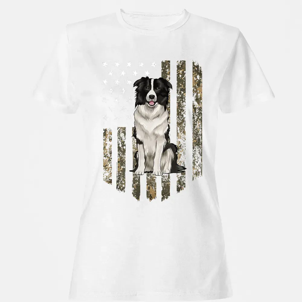 Camo American Flag Border Collie 4th Of July USA Women's T-shirt - 16