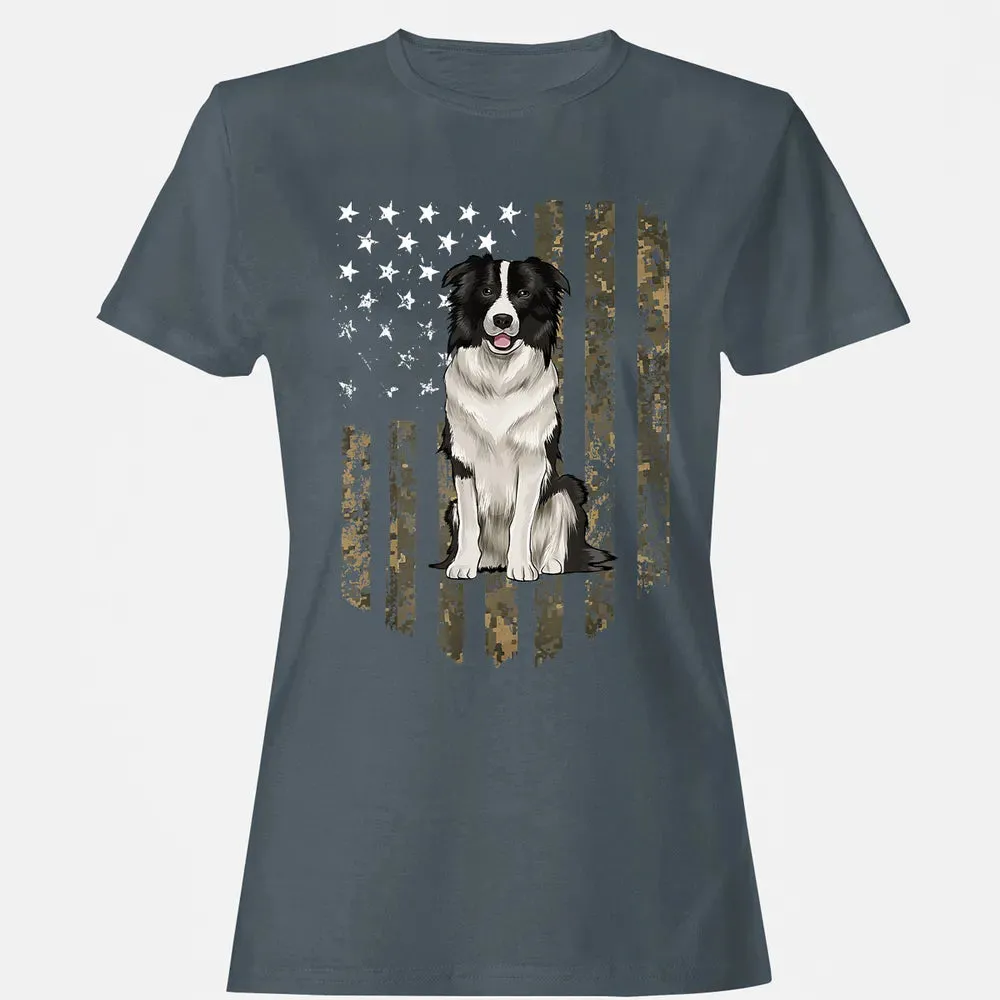 Camo American Flag Border Collie 4th Of July USA Women's T-shirt - 3