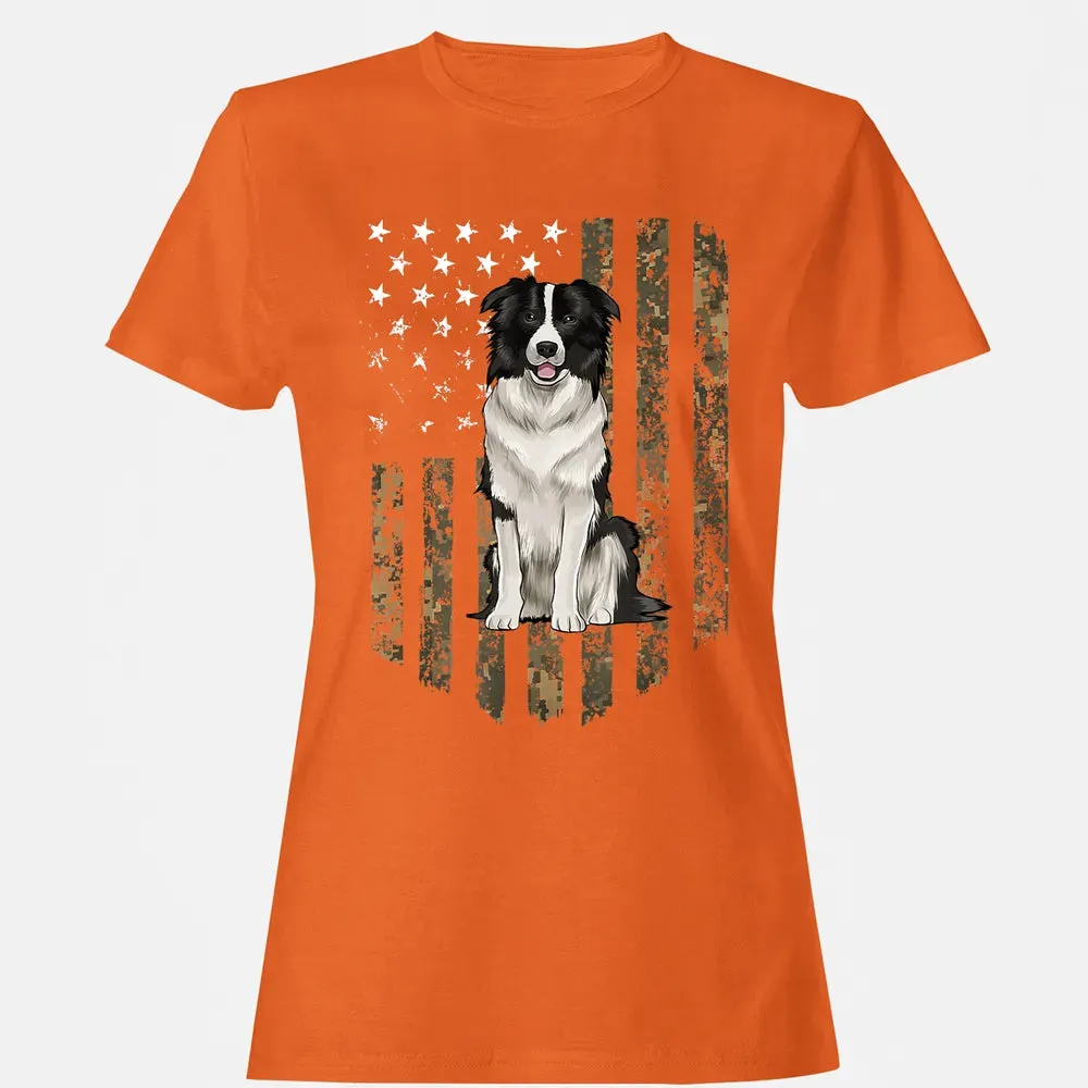 Camo American Flag Border Collie 4th Of July USA Women's T-shirt - 11