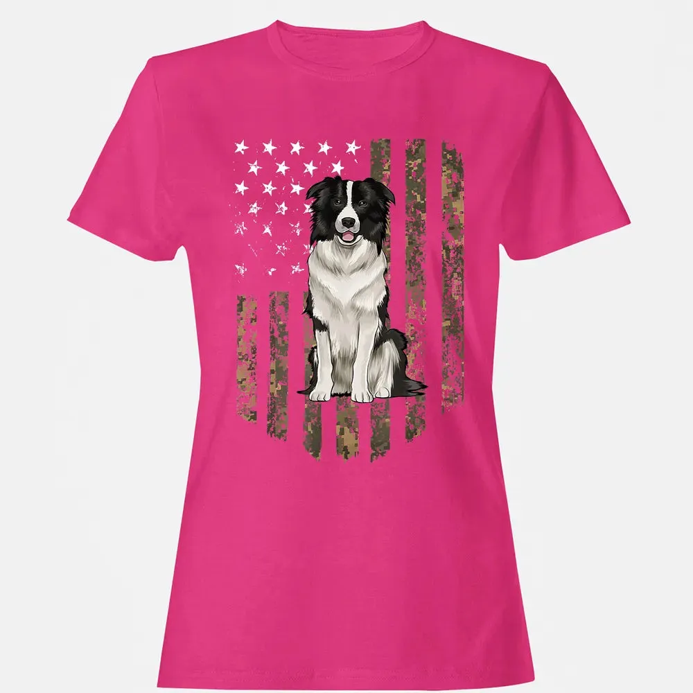 Camo American Flag Border Collie 4th Of July USA Women's T-shirt - 6