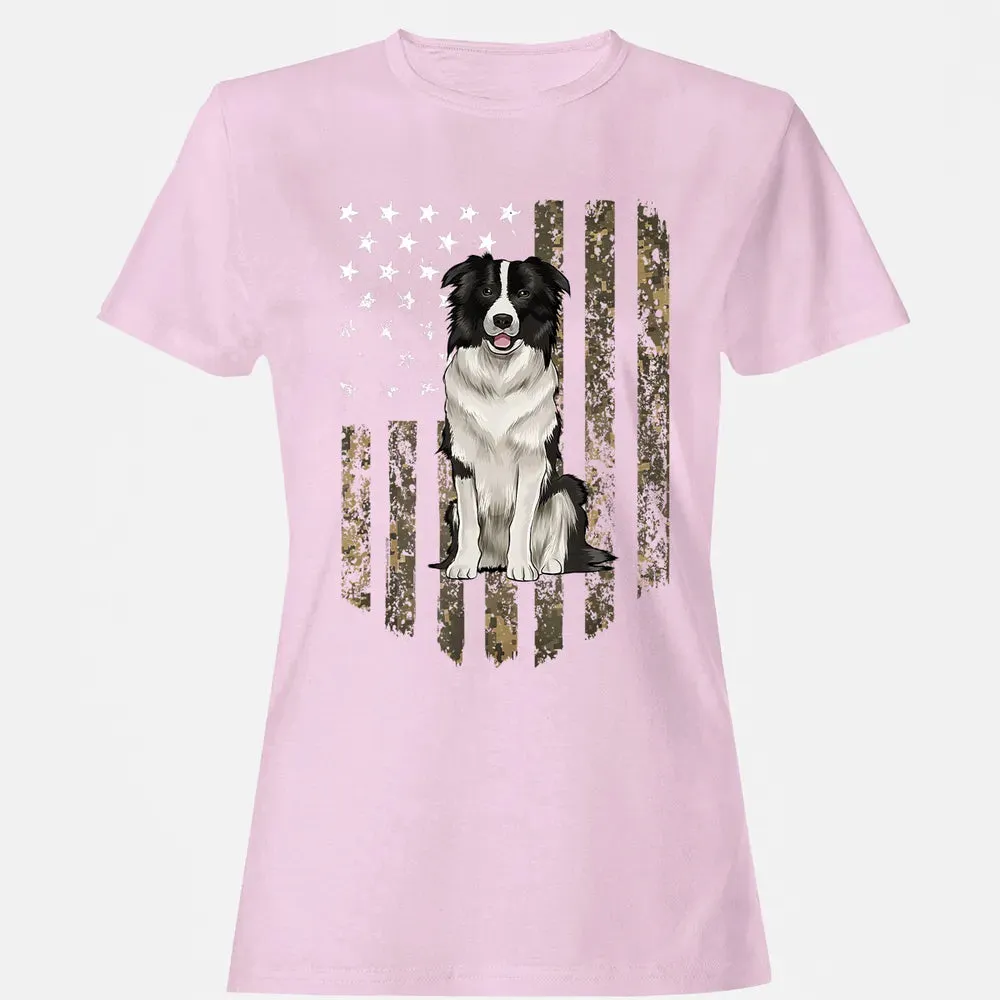 Camo American Flag Border Collie 4th Of July USA Women's T-shirt - 9
