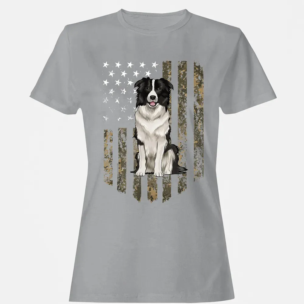 Camo American Flag Border Collie 4th Of July USA Women's T-shirt - 15