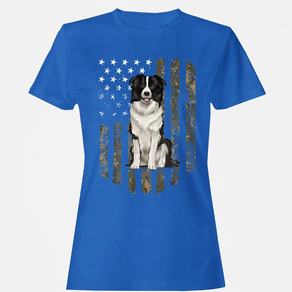 Camo American Flag Border Collie 4th Of July USA Women's T-shirt - 14
