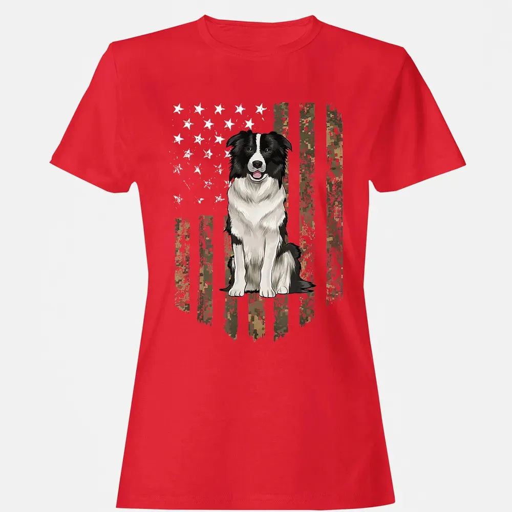 Camo American Flag Border Collie 4th Of July USA Women's T-shirt - 13