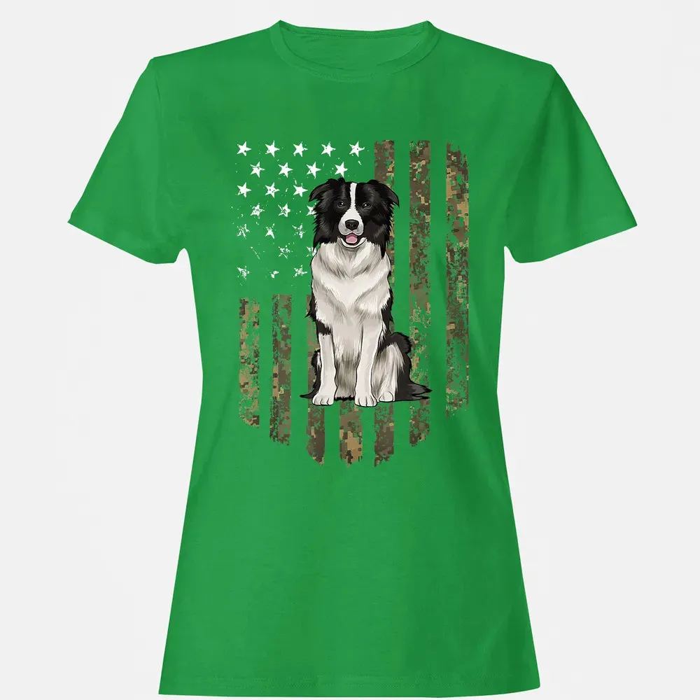 Camo American Flag Border Collie 4th Of July USA Women's T-shirt - 7