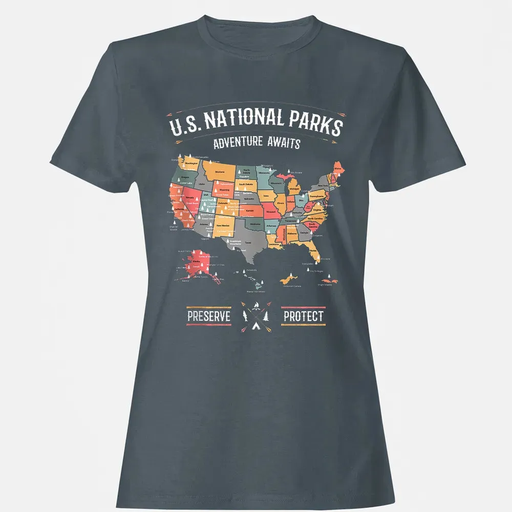 US National Parks Map Preserve Protect - Hiking Camping Women's T-shirt - 3