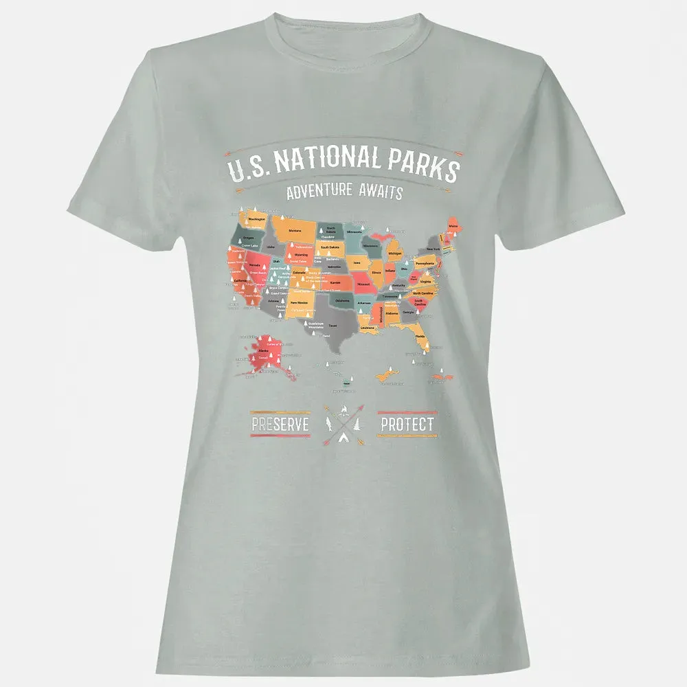 US National Parks Map Preserve Protect - Hiking Camping Women's T-shirt - 2