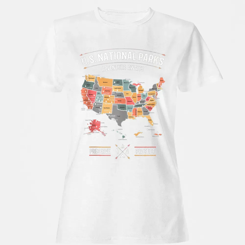 US National Parks Map Preserve Protect - Hiking Camping Women's T-shirt - 16
