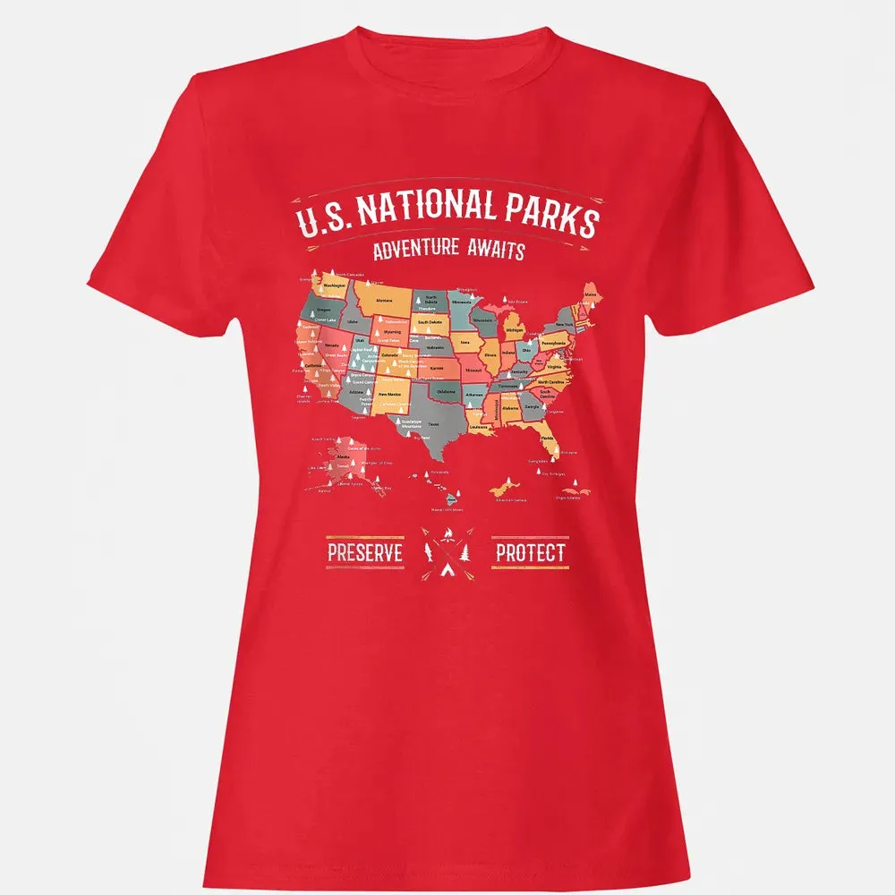 US National Parks Map Preserve Protect - Hiking Camping Women's T-shirt - 13