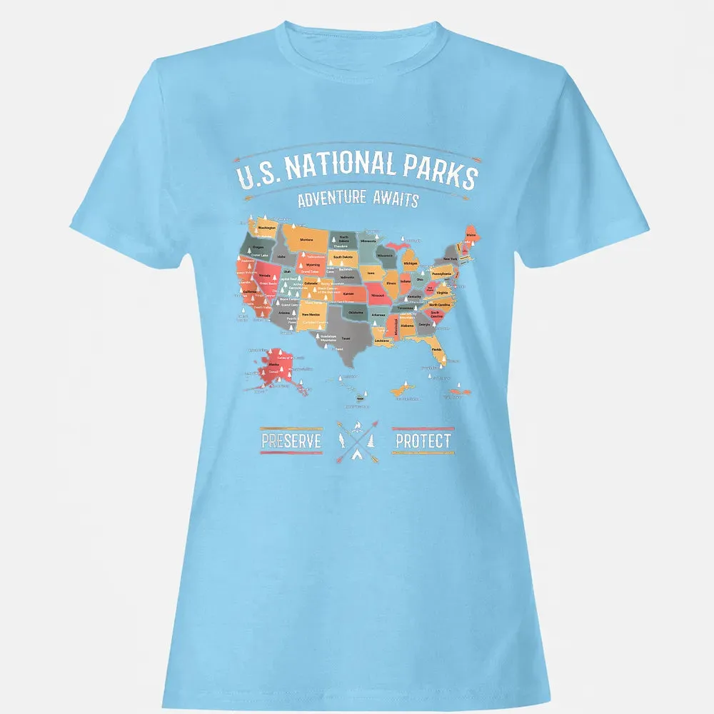 US National Parks Map Preserve Protect - Hiking Camping Women's T-shirt - 8