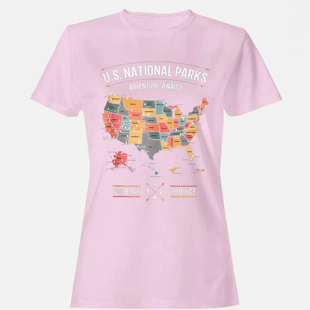 US National Parks Map Preserve Protect - Hiking Camping Women's T-shirt - 9