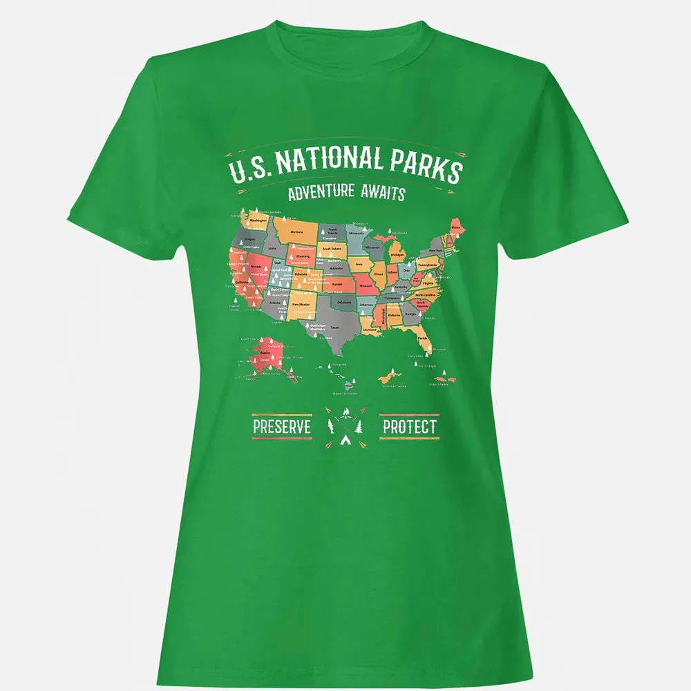 US National Parks Map Preserve Protect - Hiking Camping Women's T-shirt - 7