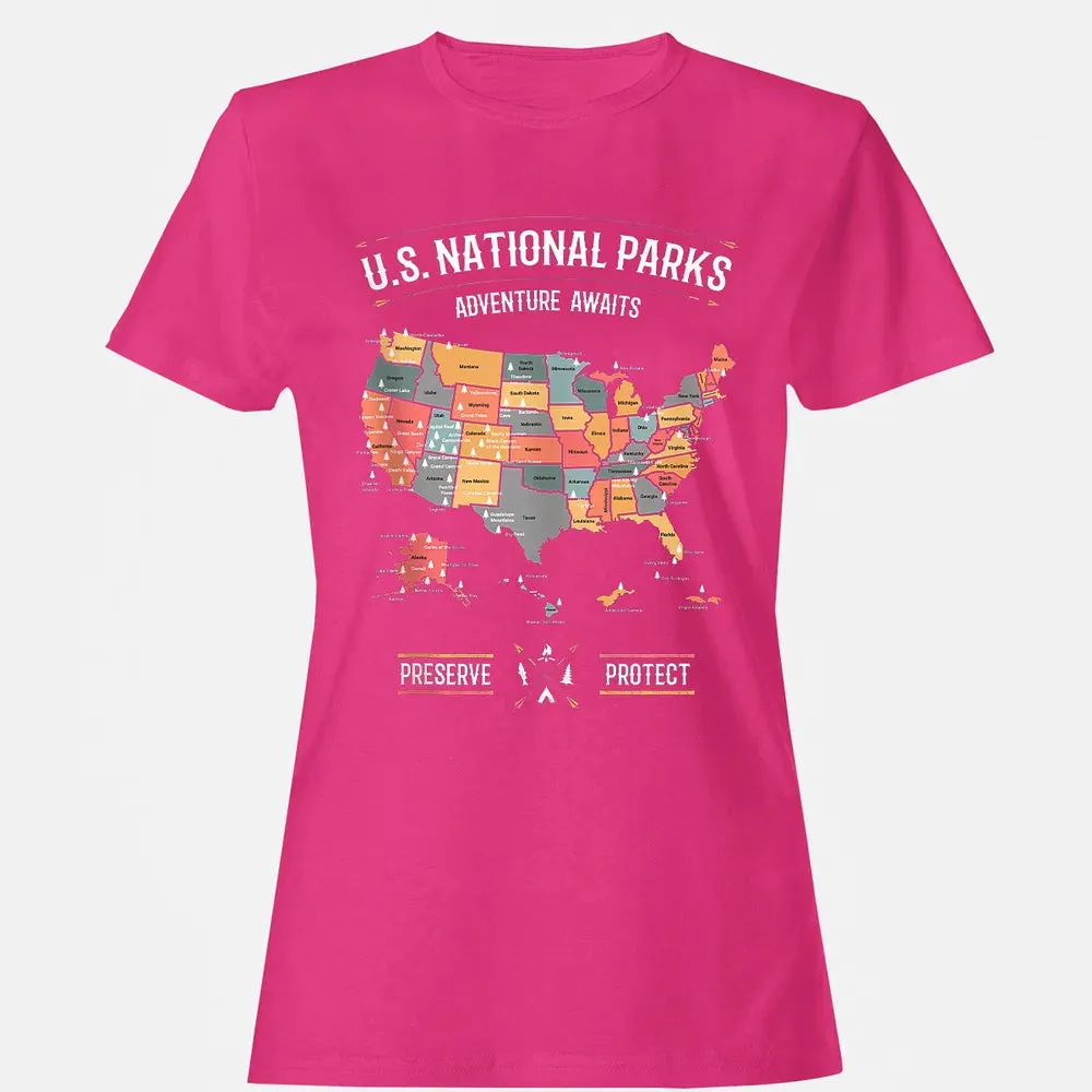 US National Parks Map Preserve Protect - Hiking Camping Women's T-shirt - 6