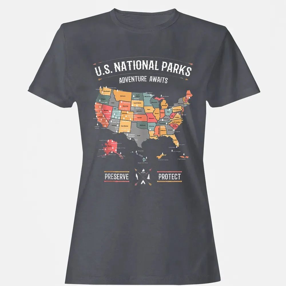 US National Parks Map Preserve Protect - Hiking Camping Women's T-shirt - 5