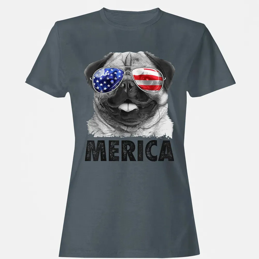 Pug 4th of July s Merica Men Women USA American Flag Women's T-shirt - 3