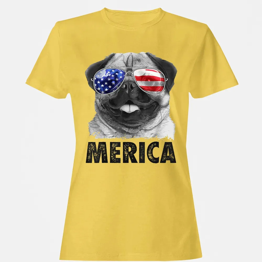 Pug 4th of July s Merica Men Women USA American Flag Women's T-shirt - 4