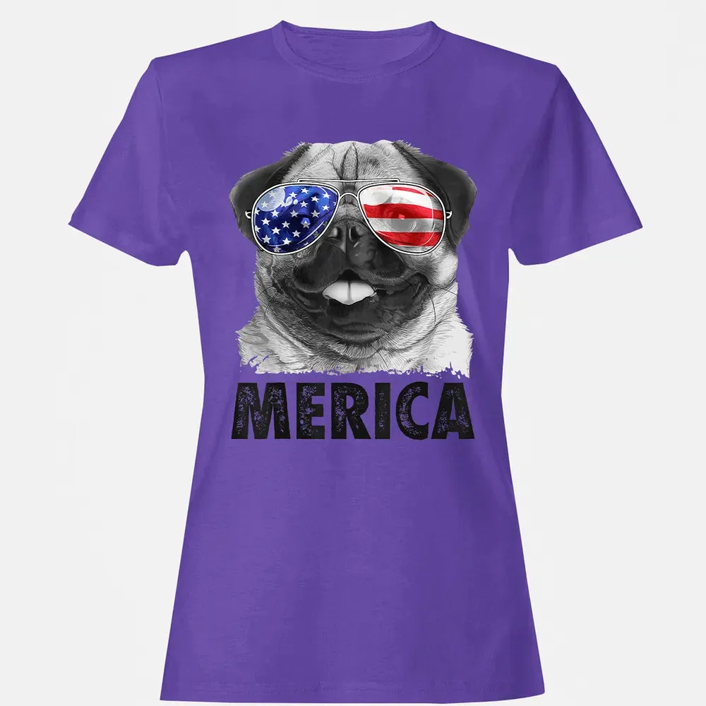 Pug 4th of July s Merica Men Women USA American Flag Women's T-shirt - 12