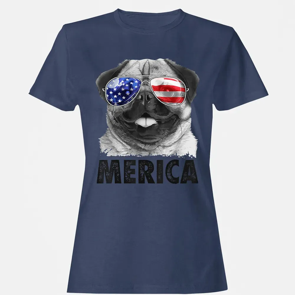 Pug 4th of July s Merica Men Women USA American Flag Women's T-shirt - 10